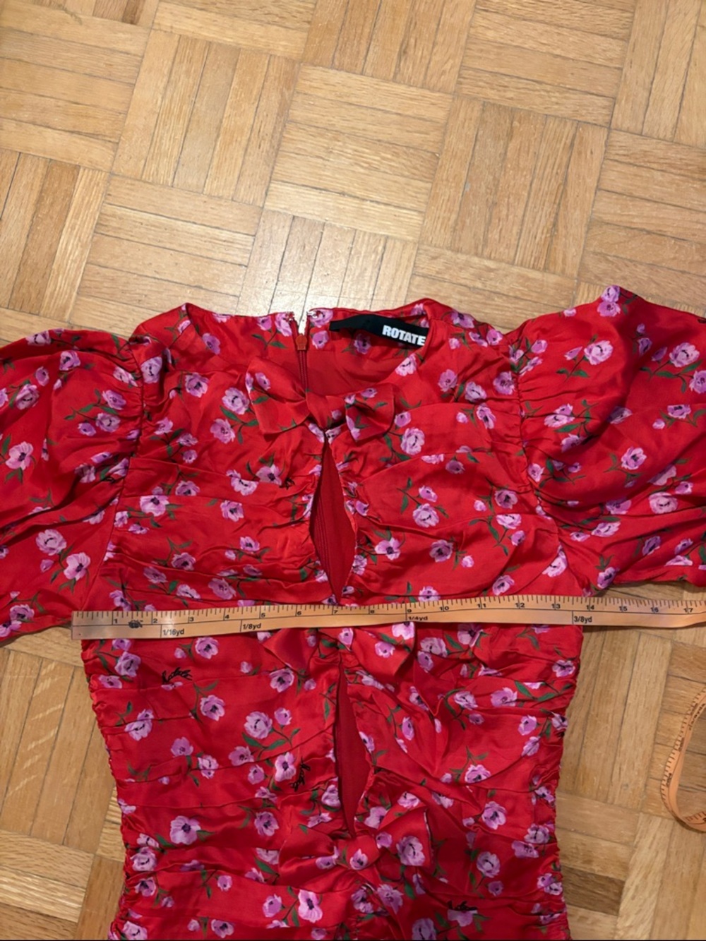 Rotate Red Floral Ruched Mini Dress - Picture 10 of 16